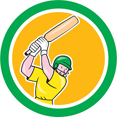 Image showing Cricket Player Batsman Batting Circle Cartoon