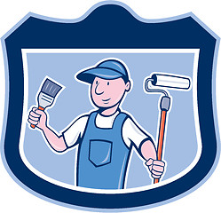 Image showing House Painter Holding Paintbrush Roller Cartoon