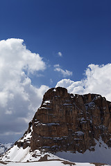 Image showing Snowy rocks at nice spring day