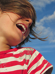 Image showing happy laughing child against blue sky