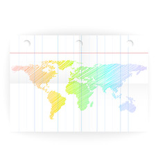 Image showing Vector notepad ruled blank page with folds and map