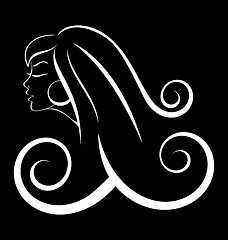 Image showing Black and white outline girl curly hair