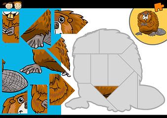 Image showing cartoon beaver jigsaw puzzle game