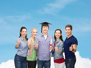 Image showing group of students with diploma showing thumbs up