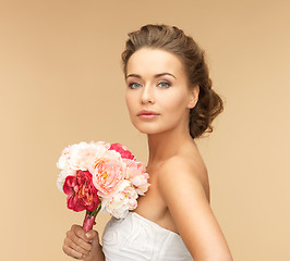 Image showing woman with bouquet of flowers