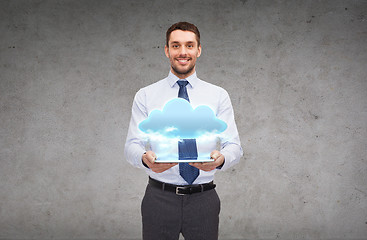 Image showing young businesswoman with tablet pc