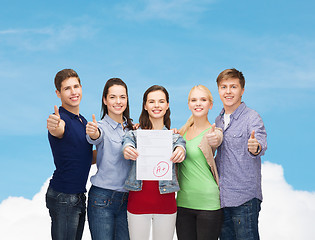 Image showing group of students showing test and thumbs up