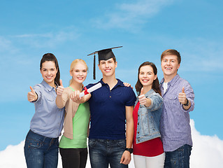 Image showing group of students with diploma showing thumbs up