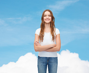 Image showing smiling teenager in blank white t-shirt