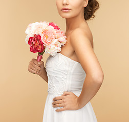 Image showing woman with bouquet of flowers