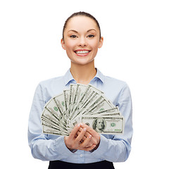 Image showing young businesswoman with dollar cash money