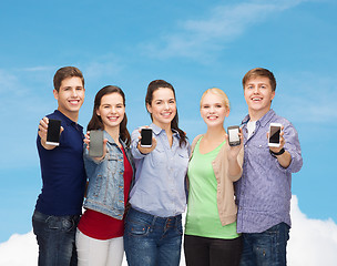 Image showing students showing blank smartphones screens