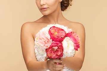 Image showing woman with bouquet of flowers