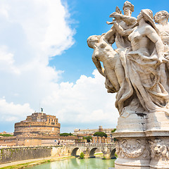 Image showing Sant Angelo Castle and Bridge in Rome, Italia.