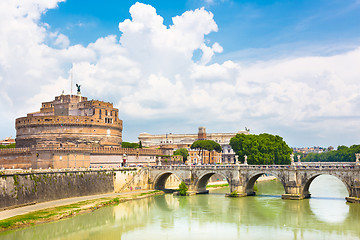 Image showing Sant Angelo Castle and Bridge in Rome, Italia.