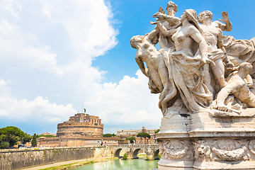 Image showing Sant Angelo Castle and Bridge in Rome, Italia.