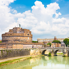Image showing Sant Angelo Castle and Bridge in Rome, Italia.