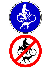 Image showing Traffic sign biking with dog