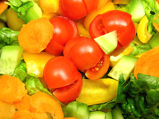 Image showing Close up view of diced and sliced vegetable