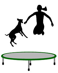 Image showing Woman and dog trampoline