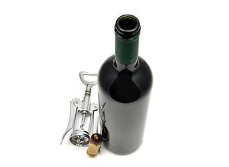 Image showing Red wine and corkscrew
