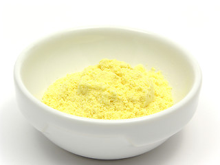 Image showing Cornmeal  in a bowl of chinaware on white background