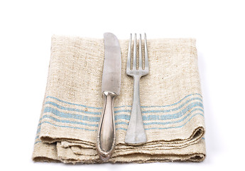 Image showing Ancient cutlery on linen