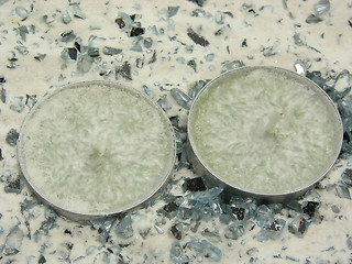 Image showing Tea lights with sand and glitter