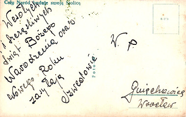 Image showing Vintage postcard with handwritten message