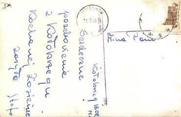 Image showing Vintage postcard with handwritten message