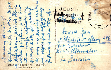 Image showing Vintage postcard with handwritten message