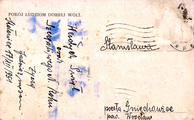 Image showing Vintage postcard with handwritten message