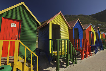 Image showing Wooden Changing Cabins at the Beach Cape Town