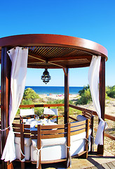 Image showing terrace lounge with pergola at  beach