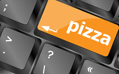 Image showing Computer keyboard with blue pizza word on enter key,