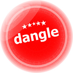 Image showing dangle word on red web button, label, icon