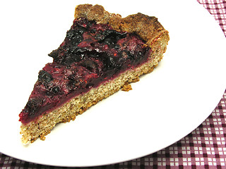 Image showing One piece of berry cake on a white plate