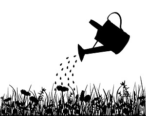 Image showing Watering pot and meadow