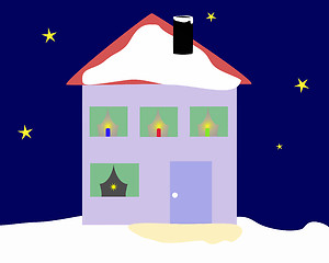 Image showing House with snowman in front