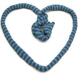 Image showing Blue striped knitting scarf arranged as heart on white