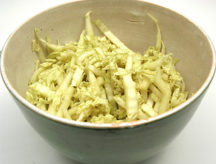 Image showing Cutted chinese cabbage in a bowl of ceramic