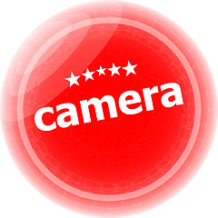 Image showing camera word stickers red button, web icon button