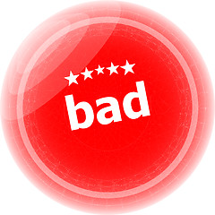 Image showing bad word on red stickers button, label
