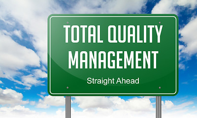 Image showing Total Quality Management on Green Highway Signpost.