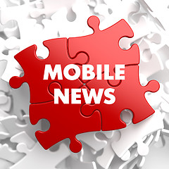 Image showing Mobile News on Red Puzzle.