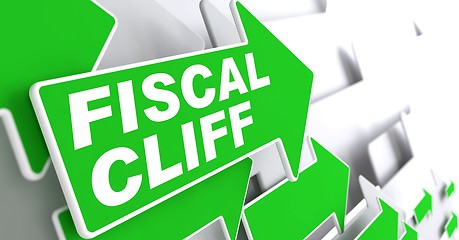 Image showing Fiscal Cliff on Green Direction Arrow Sign.