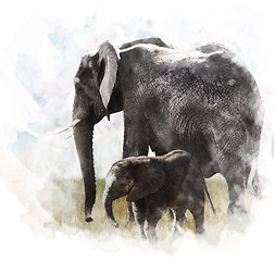 Image showing Watercolor Image Of  Elephants