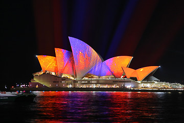 Image showing Sydney Opera House in Orange and Purple colours for Vivid