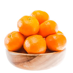 Image showing Tasty Sweet Tangerine Orange Mandarin Fruit in wooden bowl 