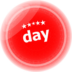 Image showing day word red web button, label, icon